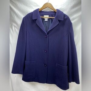 Susan Bristol Wool & Cashmere Blend Navy Blue Coat in Size 18.